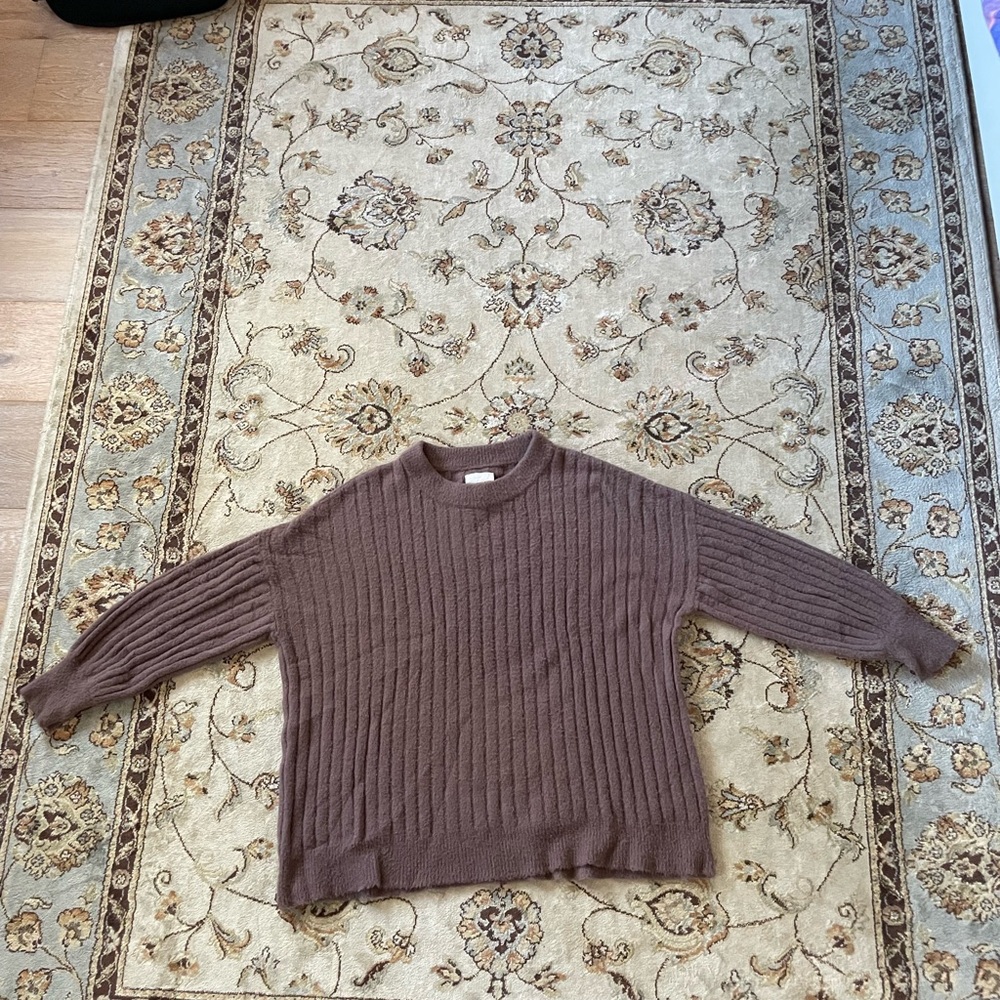Brown Ribbed Knit Sweater